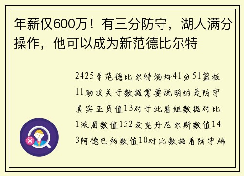 年薪仅600万！有三分防守，湖人满分操作，他可以成为新范德比尔特